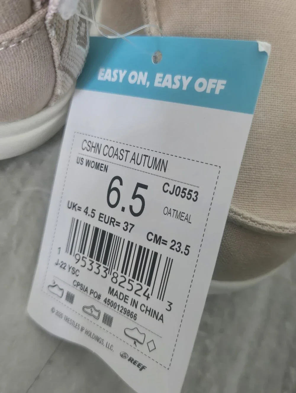 Reef Cushion Coast Autumn Oatmeal Canvas Slip On Comfort Shoes NWT Size 6.5